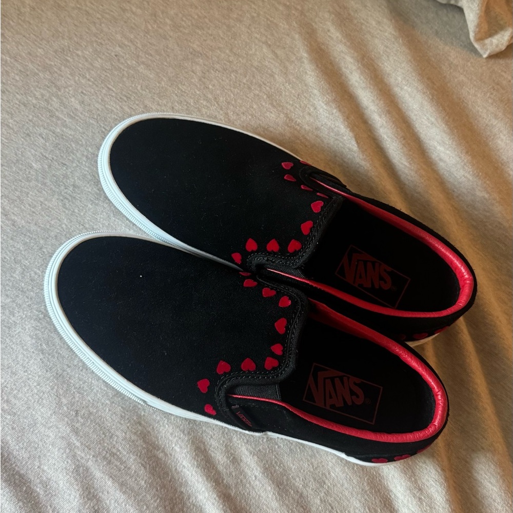Valentines Vans Black Slip-Ons | Red Heart Vans